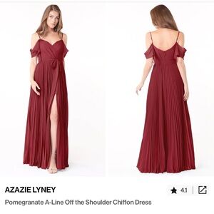 Azazie Lyney Pomegranate Pleated Off-Shoulder Dress